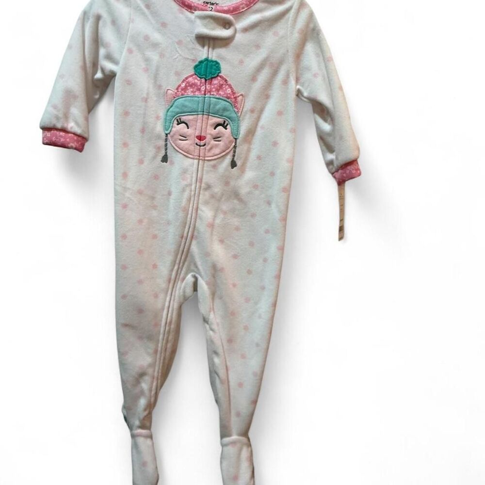 Carter’s 12m Cat  White and Pink Sleepsuits-babygrows